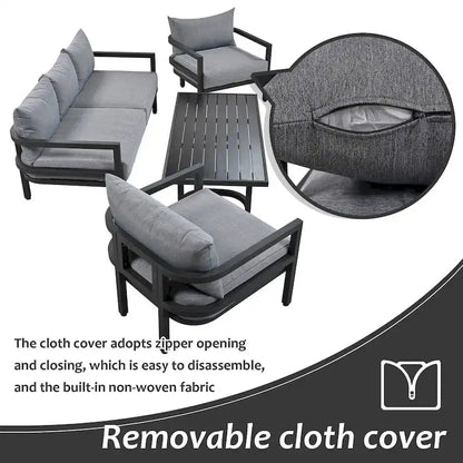 Ensemble de canapé d'extérieur 4 pièces en acier de style U multi-personnes, avec table basse et coussin