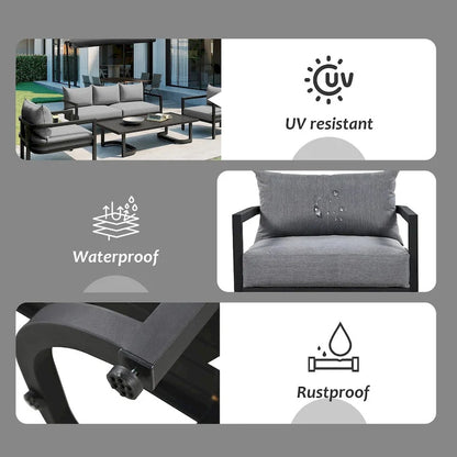 Ensemble de canapé d'extérieur 4 pièces en acier de style U multi-personnes, avec table basse et coussin