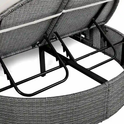Bain de soleil en rotin avec coussins, chaise longue inclinable, plateaux pliables