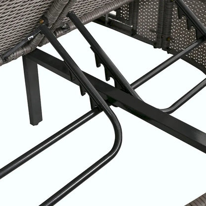 Bain de soleil en rotin avec coussins, chaise longue inclinable, plateaux pliables