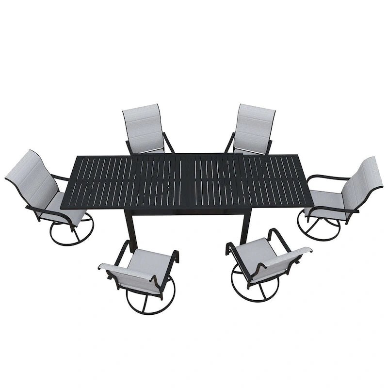 7 Piece Metal Frame Patio Dining Set, Aluminum Extendable Dining Table - N/A