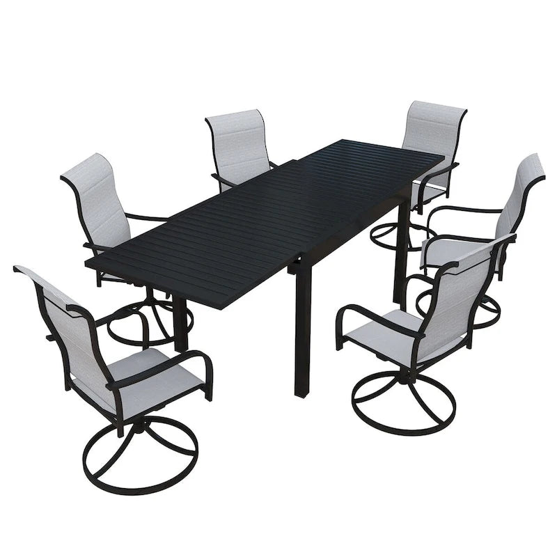 Ensemble de salle à manger de patio 7 pièces à cadre métallique, table à manger extensible en aluminium - N/A