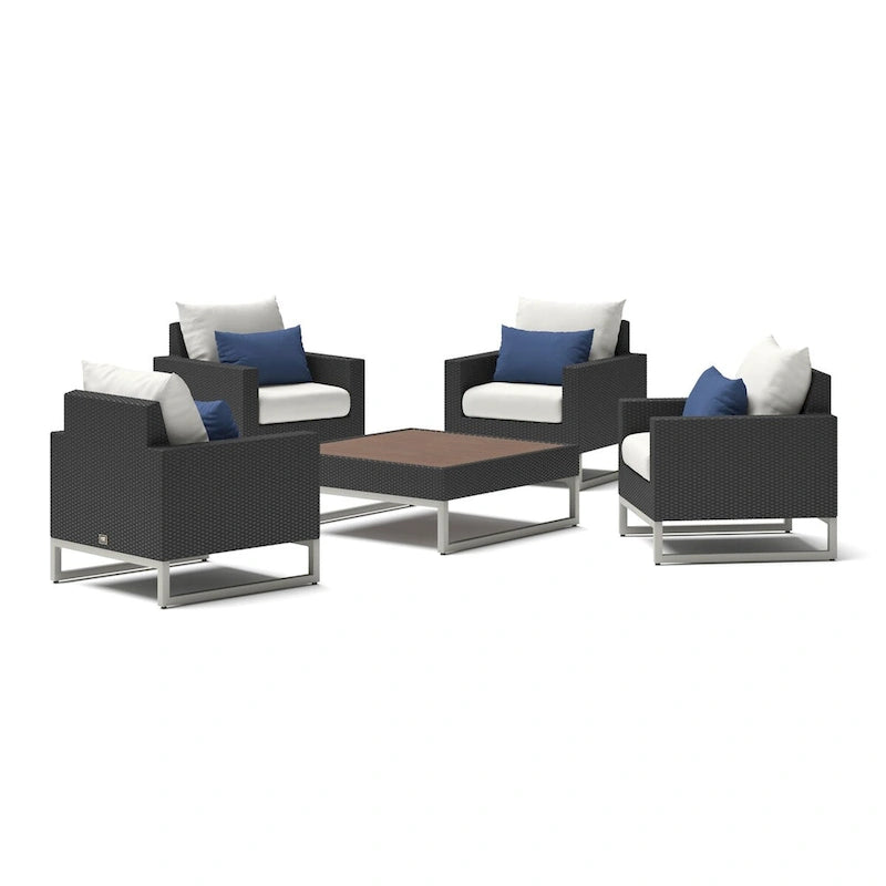 Milo Espresso 5 Piece Sunbrella Outdoor Patio Club Chair Conversation Set