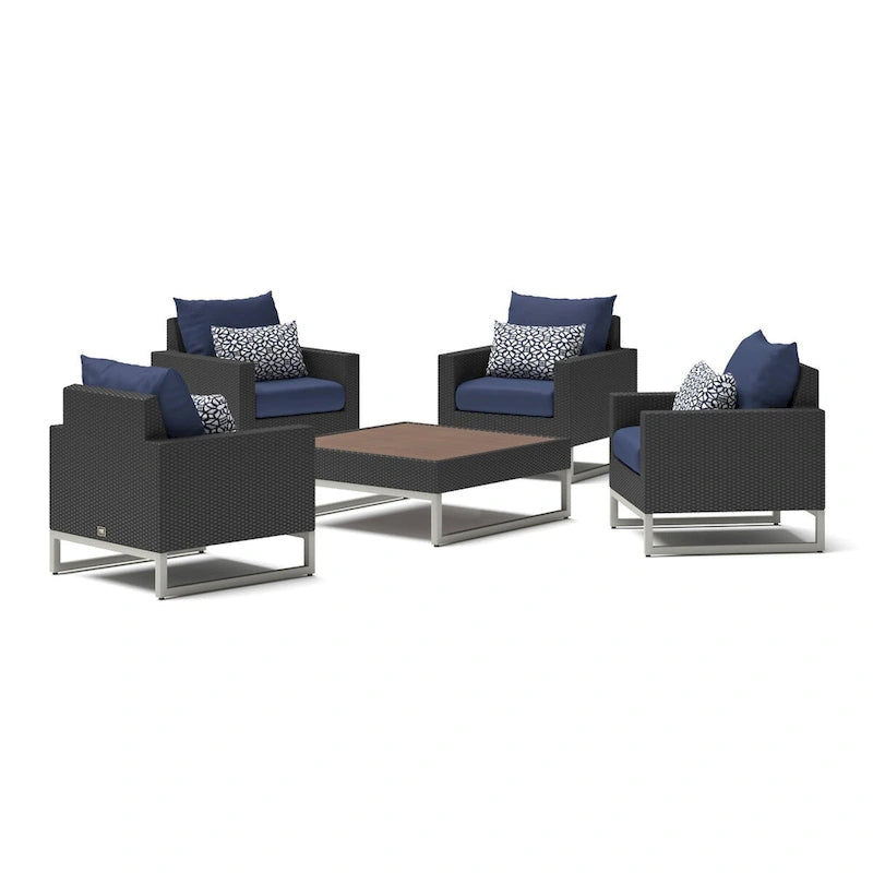 Ensemble de conversation Milo Espresso 5 pièces avec fauteuils de club de patio extérieurs Sunbrella