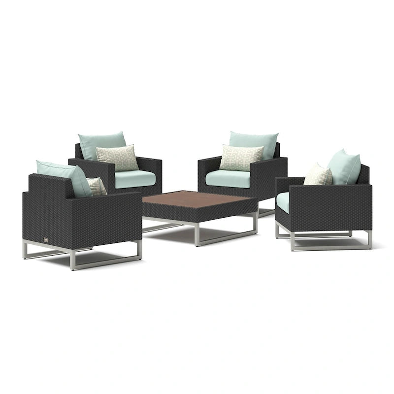 Ensemble de conversation Milo Espresso 5 pièces avec fauteuils de club de patio extérieurs Sunbrella