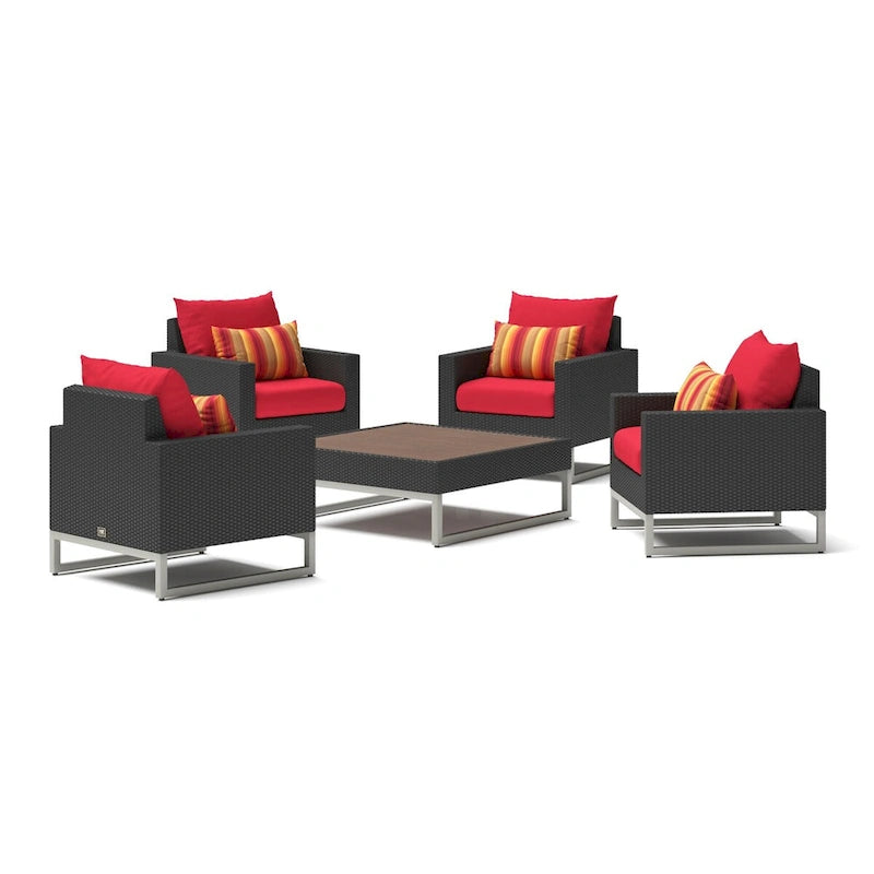 Ensemble de conversation Milo Espresso 5 pièces avec fauteuils de club de patio extérieurs Sunbrella