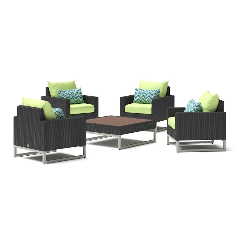 Ensemble de conversation Milo Espresso 5 pièces avec fauteuils de club de patio extérieurs Sunbrella