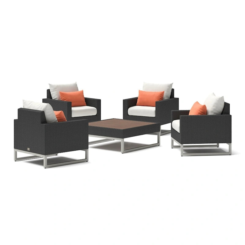 Ensemble de conversation Milo Espresso 5 pièces avec fauteuils de club de patio extérieurs Sunbrella