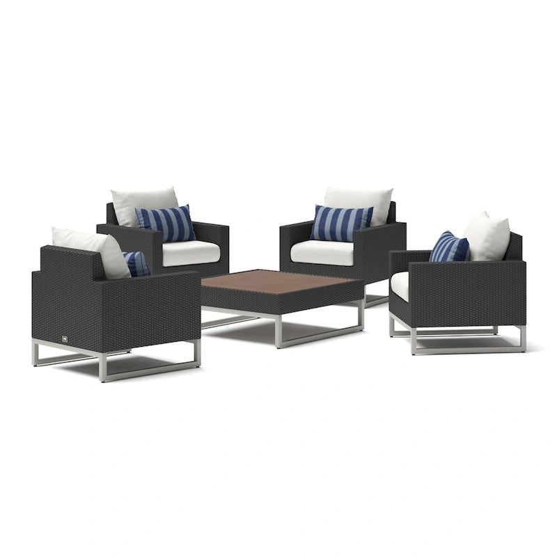 Ensemble de conversation Milo Espresso 5 pièces avec fauteuils de club de patio extérieurs Sunbrella