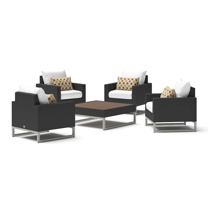 Ensemble de conversation Milo Espresso 5 pièces avec fauteuils de club de patio extérieurs Sunbrella