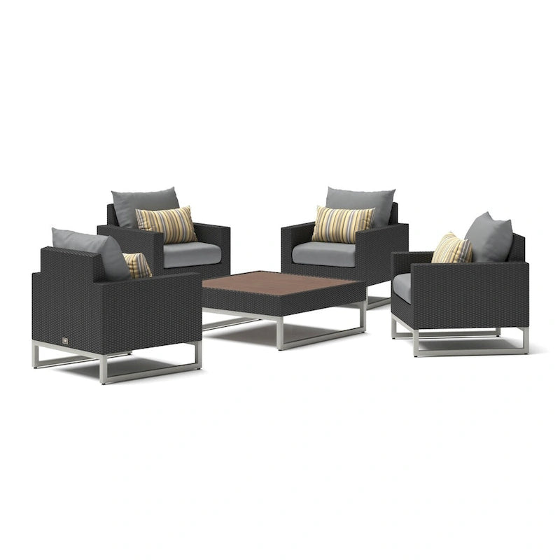 Ensemble de conversation Milo Espresso 5 pièces avec fauteuils de club de patio extérieurs Sunbrella