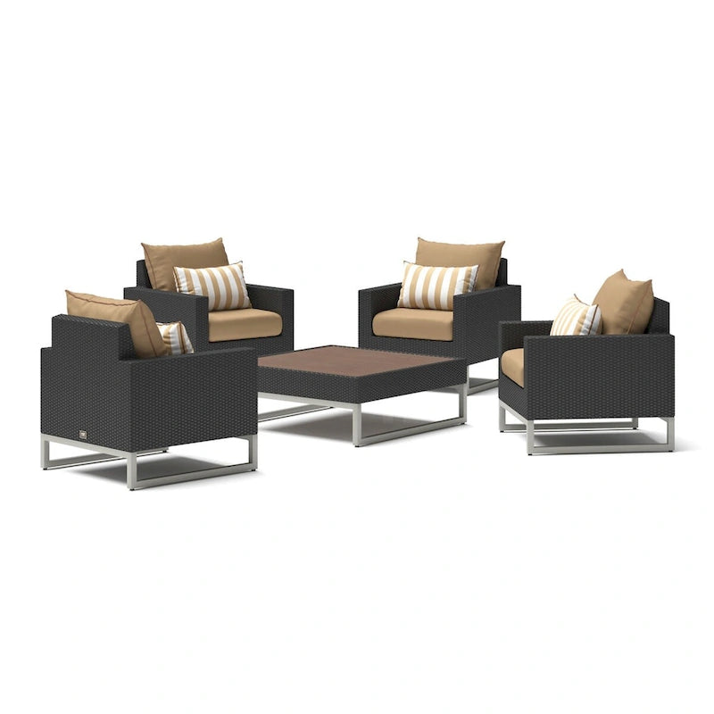 Ensemble de conversation Milo Espresso 5 pièces avec fauteuils de club de patio extérieurs Sunbrella
