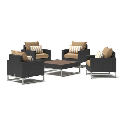 Ensemble de conversation Milo Espresso 5 pièces avec fauteuils de club de patio extérieurs Sunbrella
