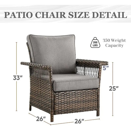 Canapé à dossier haut et 2 fauteuils, 2 poufs, table basse - Marron