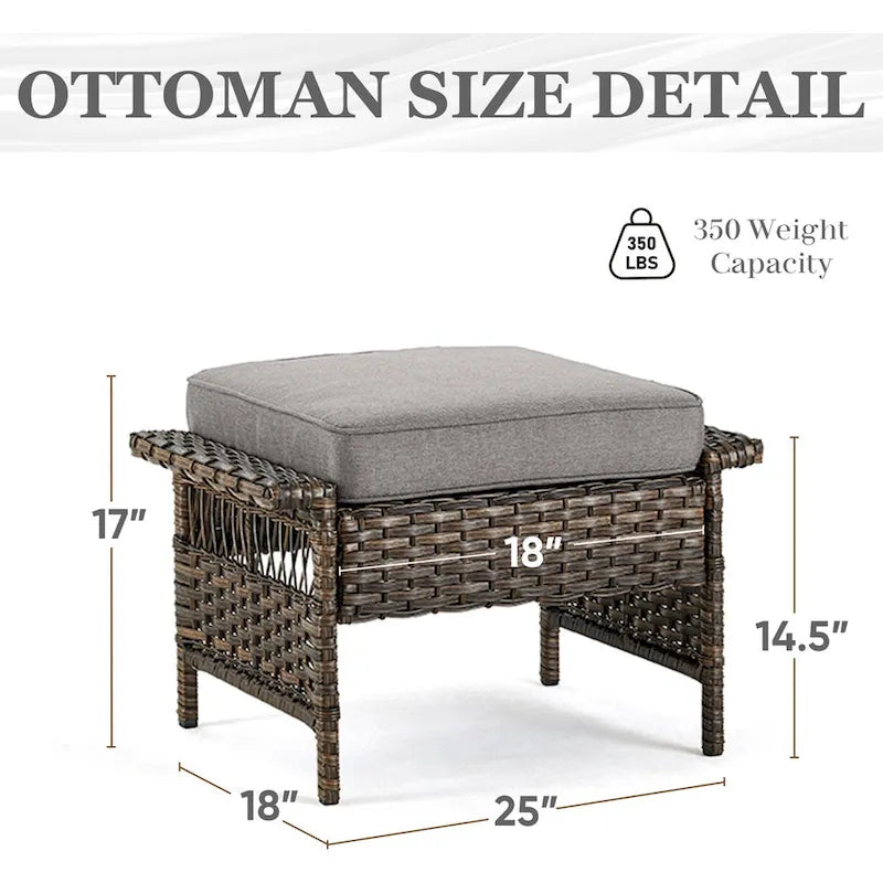 Canapé à dossier haut et 2 fauteuils, 2 poufs, table basse - Marron