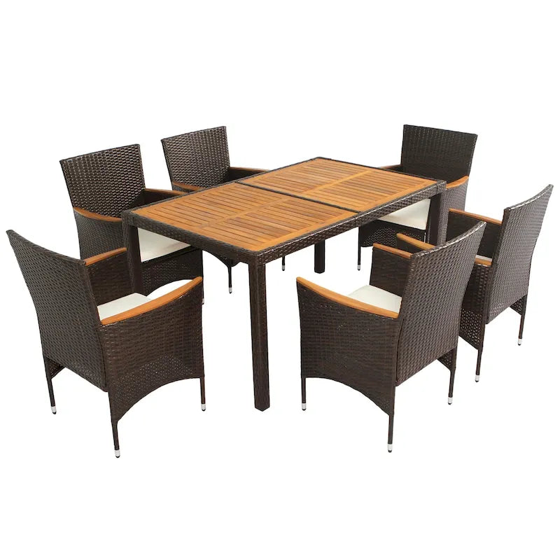 Ensemble de salle à manger de patio pour 6, table et chaises en osier d'extérieur avec coussins