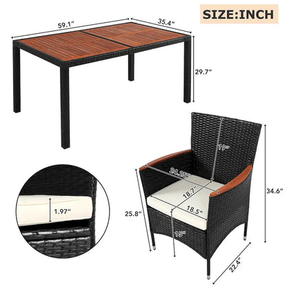 Ensemble de salle à manger de patio pour 6, table et chaises en osier d'extérieur avec coussins