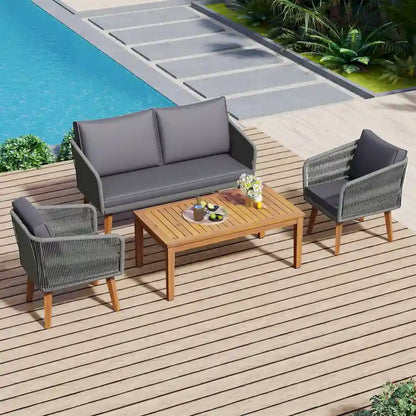 4-Piece Outdoor Patio Conversation Set with Table,Cushions, for Backyard