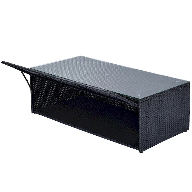 Ensemble de canapés de conversation d'extérieur sectionnels en rotin PE tressé résistant aux intempéries, 6 pièces, avec table basse et coussins