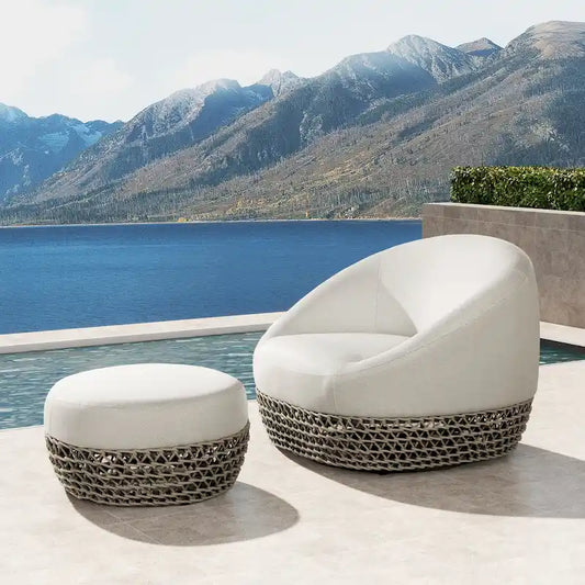 Willow 35.5 Woven Patio Outdoor Armchair with Ottoman