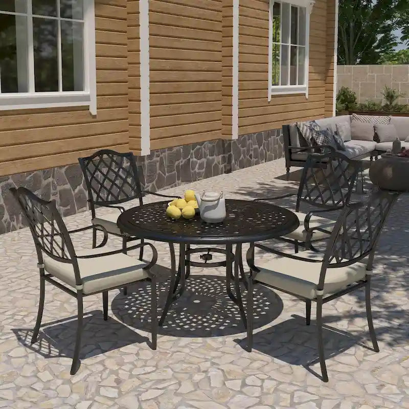 Ensemble de salle à manger d'extérieur 5 pièces en aluminium moulé avec table et chaises