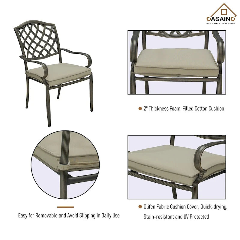 Ensemble de salle à manger d'extérieur 5 pièces en aluminium moulé avec table et chaises