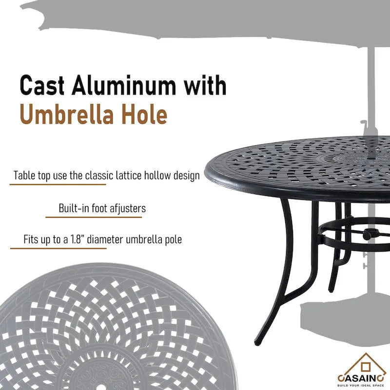 Ensemble de salle à manger d'extérieur 5 pièces en aluminium moulé avec table et chaises