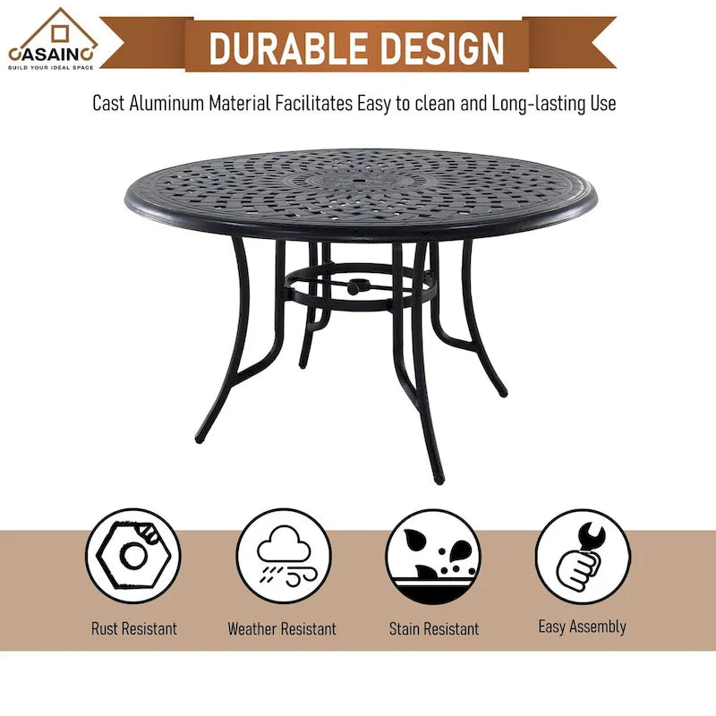 Ensemble de salle à manger d'extérieur 5 pièces en aluminium moulé avec table et chaises
