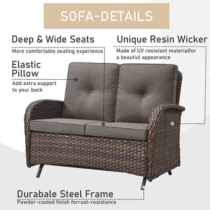 Canapé-balancelle de patio et fauteuil pivotant avec repose-pieds - Marron
