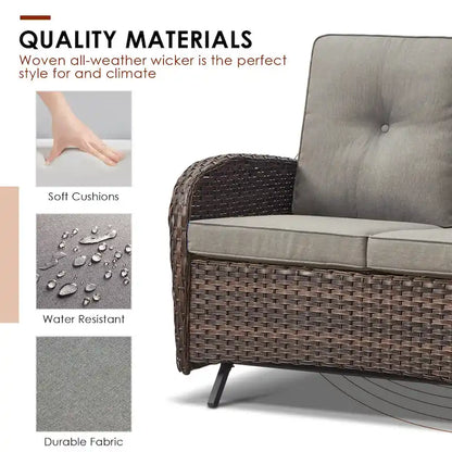 Canapé-balancelle de patio et fauteuil pivotant avec repose-pieds - Marron