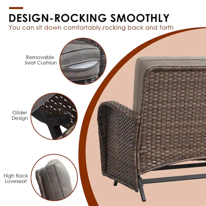 Canapé-balancelle de patio et fauteuil pivotant avec repose-pieds - Marron