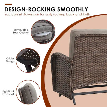 Canapé-balancelle de patio et fauteuil pivotant avec repose-pieds - Marron