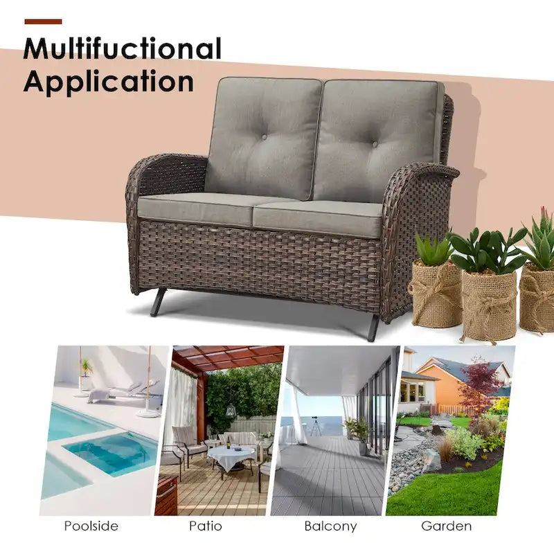 Canapé-balancelle de patio et fauteuil pivotant avec repose-pieds - Marron