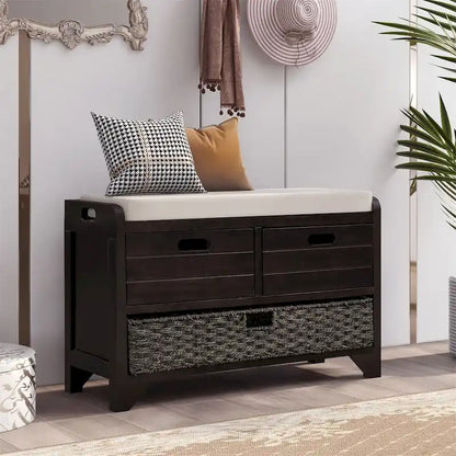 Wood Storage Bench with 2 Woven Baskets by Harper&Bright Designs