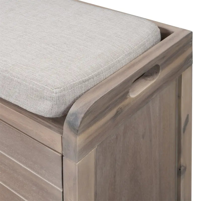 Banc de rangement en bois avec 2 paniers en rotin tressé amovibles, style ferme