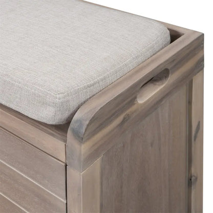 Banc de rangement en bois avec 2 paniers en rotin tressé amovibles, style ferme