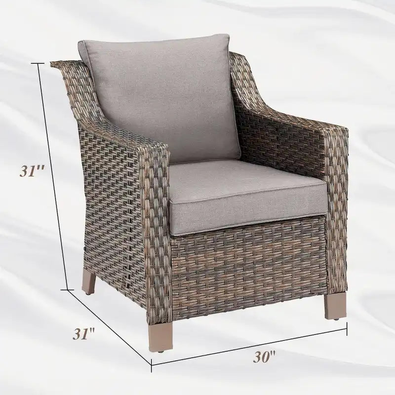 Ensemble Fauteuil et Ottoman d'Extérieur avec Table Basse - Marron