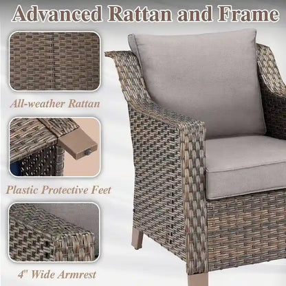 Ensemble Fauteuil et Ottoman d'Extérieur avec Table Basse - Marron