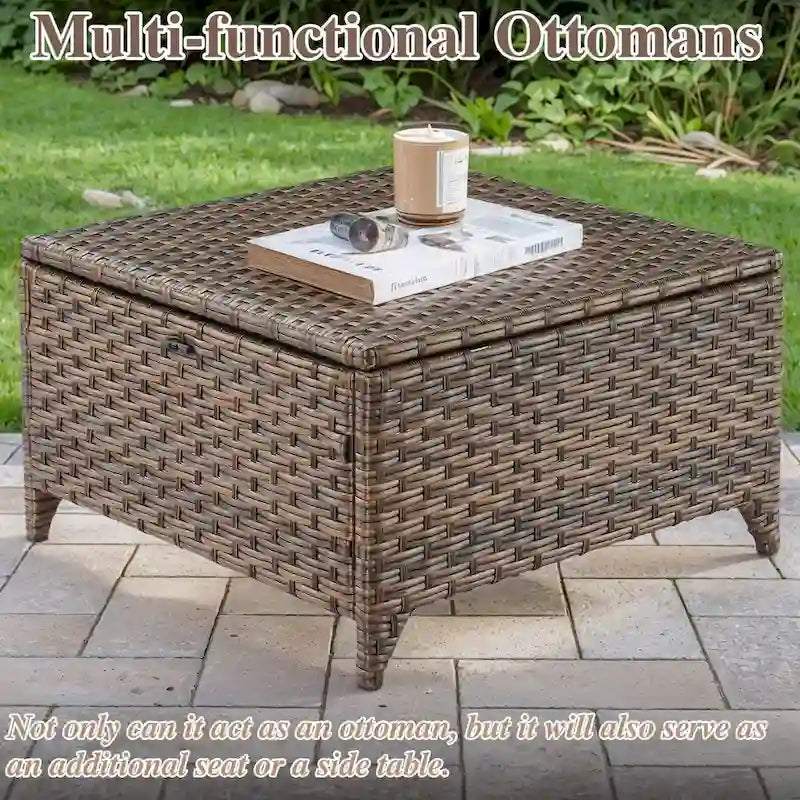 Ensemble Fauteuil et Ottoman d'Extérieur avec Table Basse - Marron