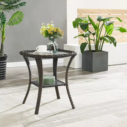 Ensemble Fauteuil et Ottoman d'Extérieur avec Table Basse - Marron