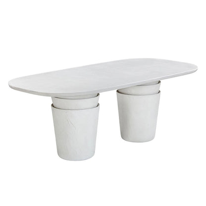 Margot Light Grey Faux Plaster Indoor/Outdoor Concrete 83 Oval Dining Table