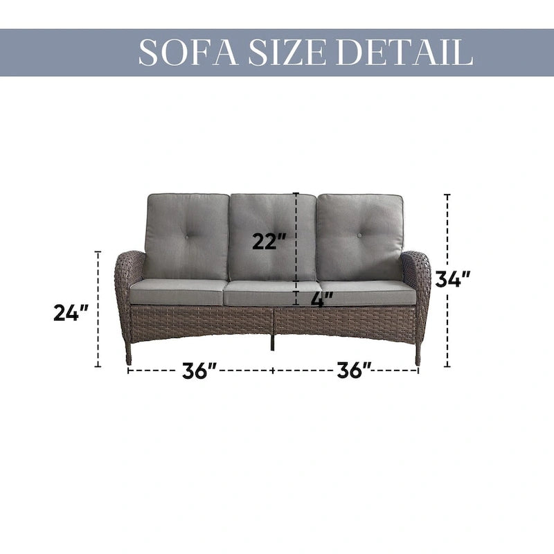 Canapé de patio 3 places, 2 fauteuils pivotants, 2 fauteuils club, 2 poufs - Marron
