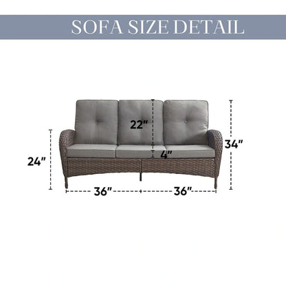 Canapé de patio 3 places, 2 fauteuils pivotants, 2 fauteuils club, 2 poufs - Marron