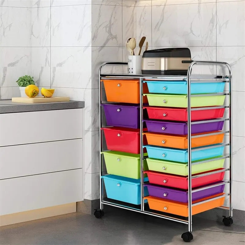Chariot de rangement à 15 tiroirs - 14.5P x 25L x 34.5H