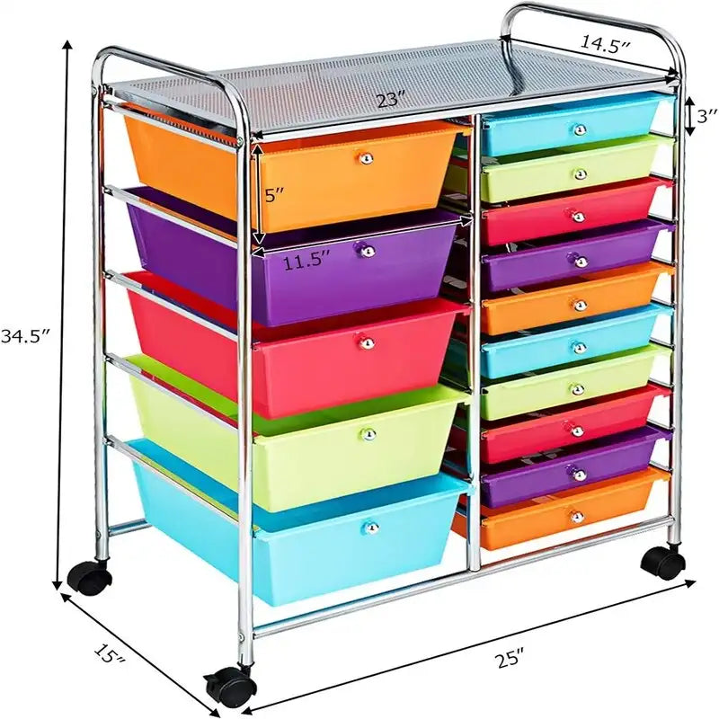 Chariot de rangement à 15 tiroirs - 14.5P x 25L x 34.5H