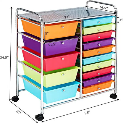 Chariot de rangement à 15 tiroirs - 14.5P x 25L x 34.5H