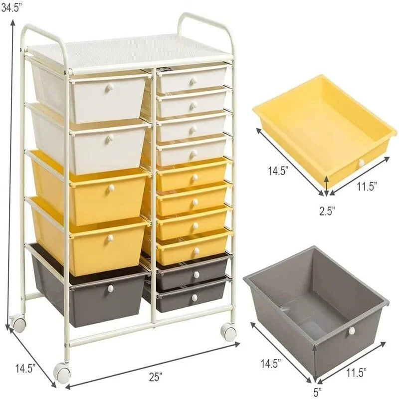 Chariot de rangement à 15 tiroirs - 14.5P x 25L x 34.5H