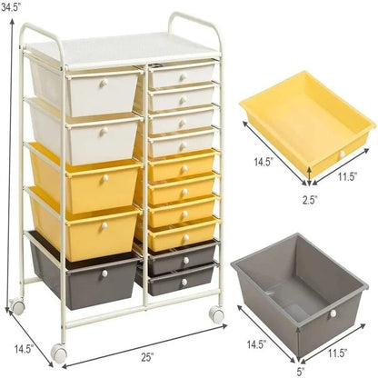 Chariot de rangement à 15 tiroirs - 14.5P x 25L x 34.5H
