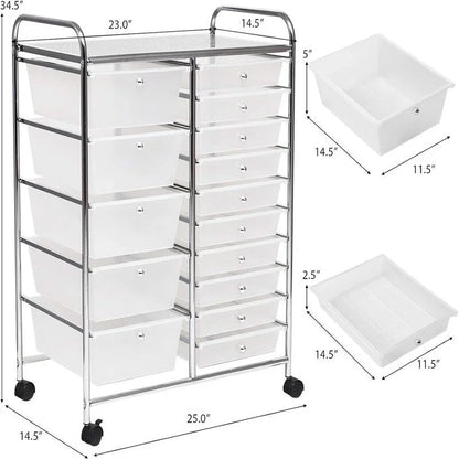 Chariot de rangement à 15 tiroirs - 14.5P x 25L x 34.5H