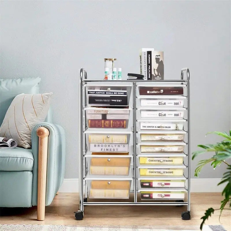 Chariot de rangement à 15 tiroirs - 14.5P x 25L x 34.5H